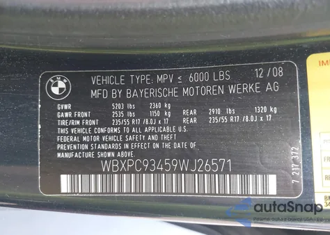 2009 BMW X3 xDrive30I from USA, damaged, VIN WBXPC93459WJ26571